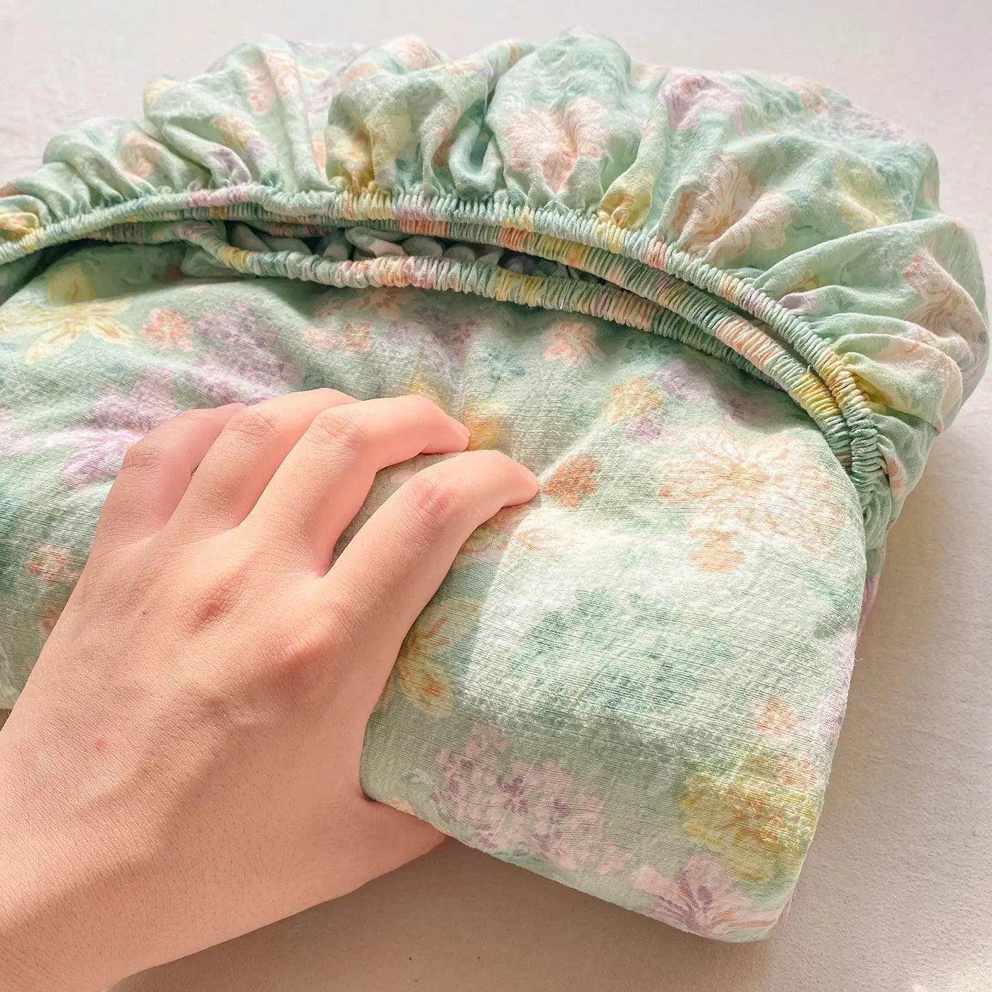 Washed Cotton Fitted Sheet with Elastic Bands Non Slip Adjustable Mattress Cover Printed  Pure Cotton  for Double King Queen