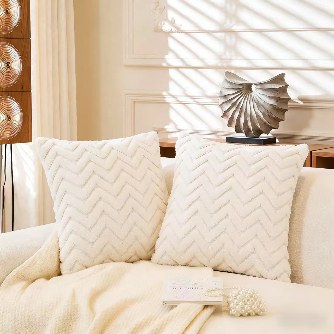 2pcs artificial plush wave pattern Throw Pillow Covers, suitable for various occasions such as bedding and home decoration