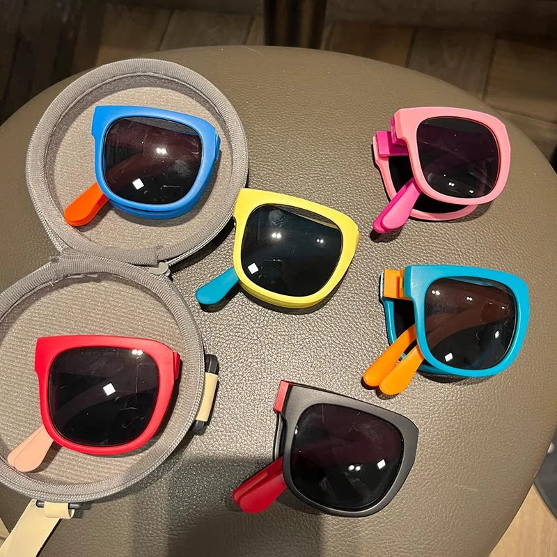 3PCS Foldable Pocket Sunglasses for Kids Boys Girls Outdoor Travel Goggle Shades Eyewear Square Frame UV Protection Sun Glasses