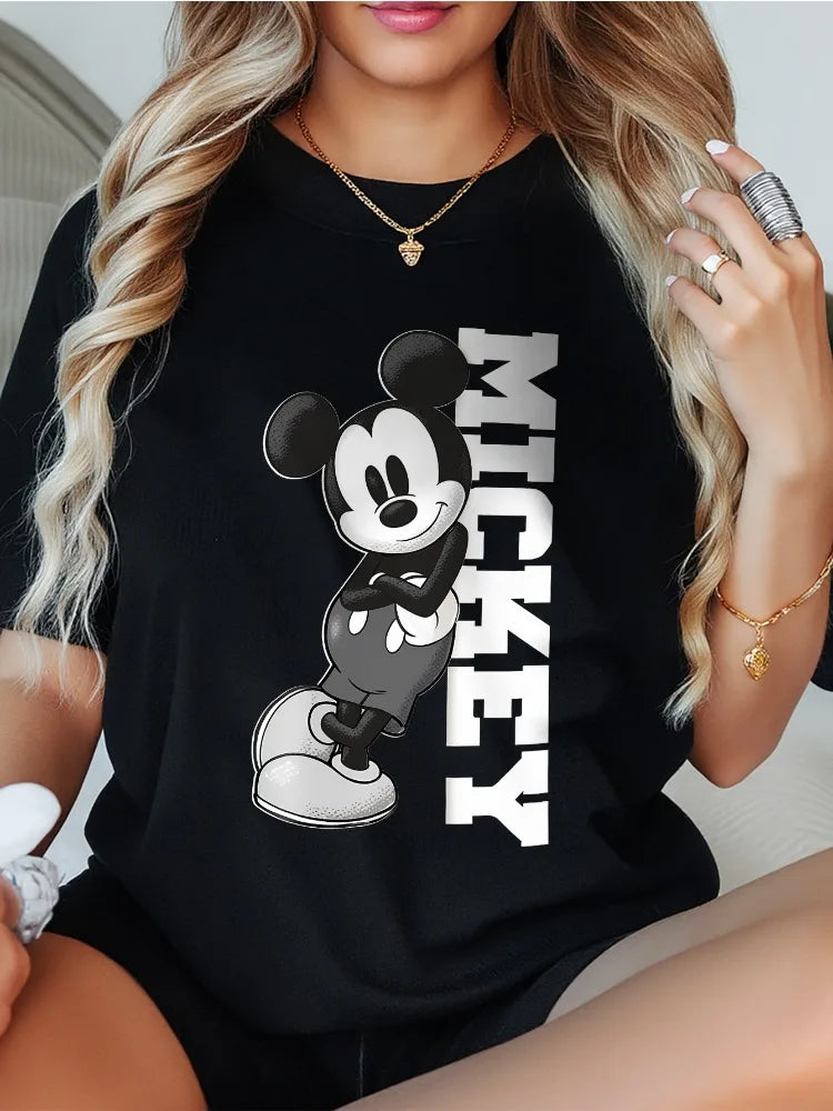 Women's Cute Cartoon Minnie and Mickey Mouse TShirt Casual Round-Neck Short-Sleeve Top Summer T-Shirt Cartoon Y2K Women Clothing