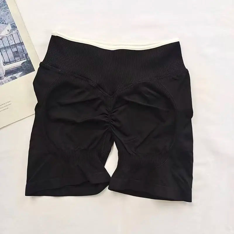 Sexy Seamless Color Blocked Yoga Shorts, Tight Fitting Peach Hip Lifting Sports, Women's Outdoor Running And Fitness Pants