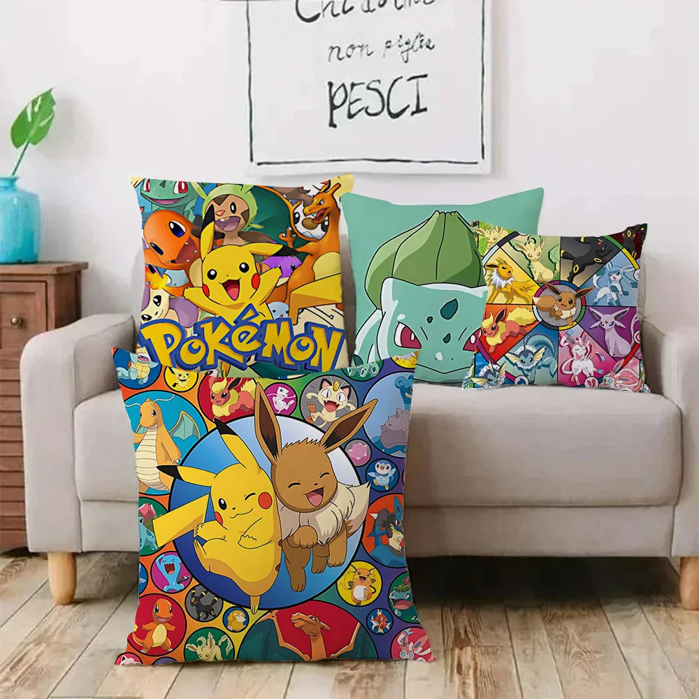 Anime P-Pokemon Pillow Covers Cartoon Sofa Decorative Home Double-sided Printing Short Plush Cute Cushion Cover