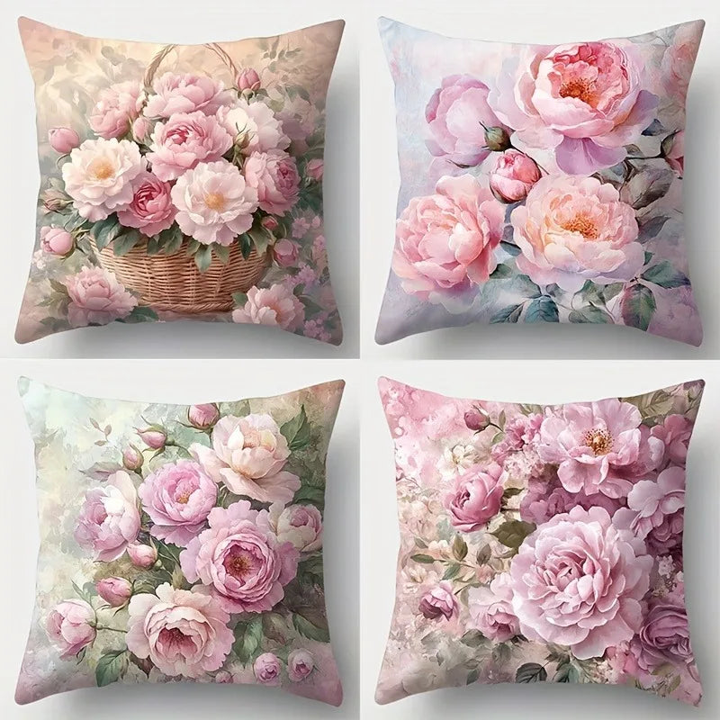 Enchanting Peony Pillow Cover: Soft Hues and Lush Floral Artistry, Sofa Chair Cushion Cover, Bedroom Room Decor