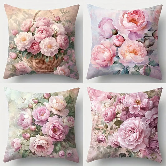 Enchanting Peony Pillow Cover: Soft Hues and Lush Floral Artistry, Sofa Chair Cushion Cover, Bedroom Room Decor