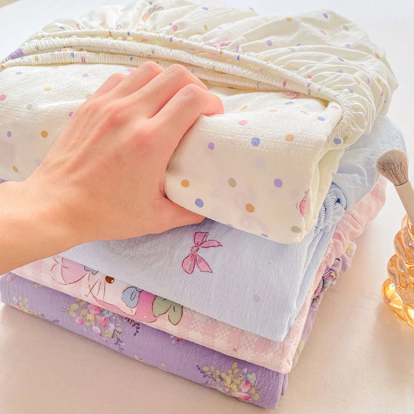 Washed Cotton Fitted Sheet with Elastic Bands Non Slip Adjustable Mattress Cover Printed  Pure Cotton  for Double King Queen