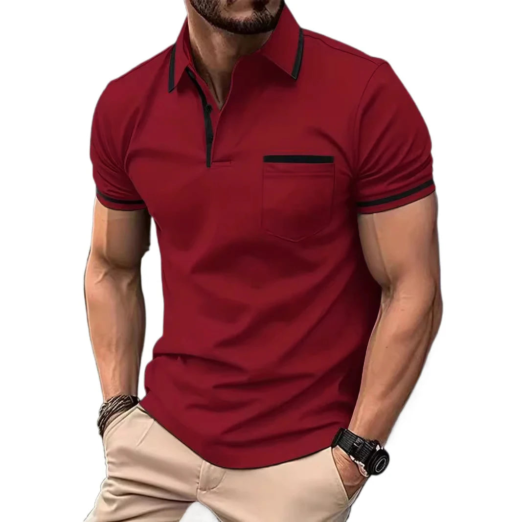 New Solid Color Polo Shirt Men's Short Sleeve Button Tshirts Lapel Lightweight Turn-down Streetwear Sport Casual Fitness Tops