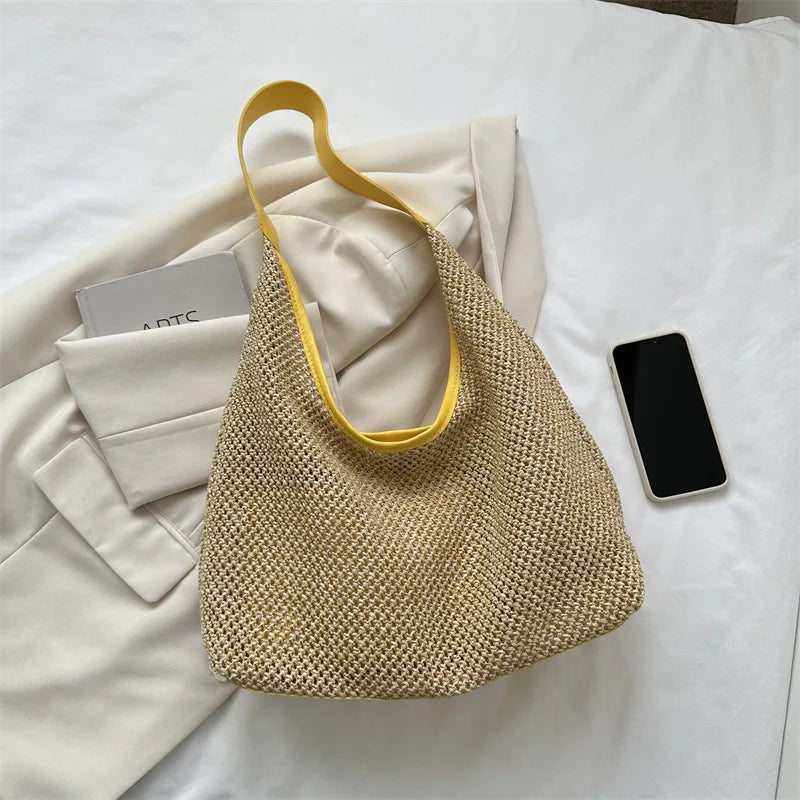 Casual Beach Summer Popular Woven Mother-in-law Bag 2024 Fashionable One-shoulder Seaside Travel Beach Straw Bag Drop Shipping