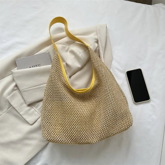 Casual Beach Summer Popular Woven Mother-in-law Bag 2024 Fashionable One-shoulder Seaside Travel Beach Straw Bag Drop Shipping