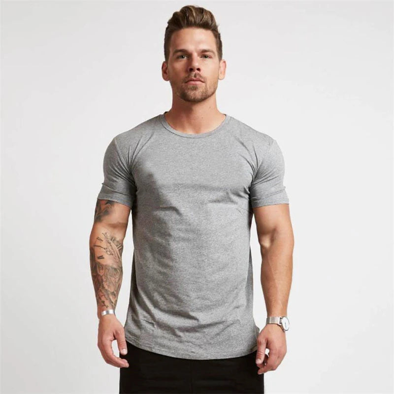 2025 Summer New Men's Muscle Sports T-Shirt Fashion T-Shirt Top Short Sleeve Sports Exercise Gym Coagulation Slim Men's T-Shirt