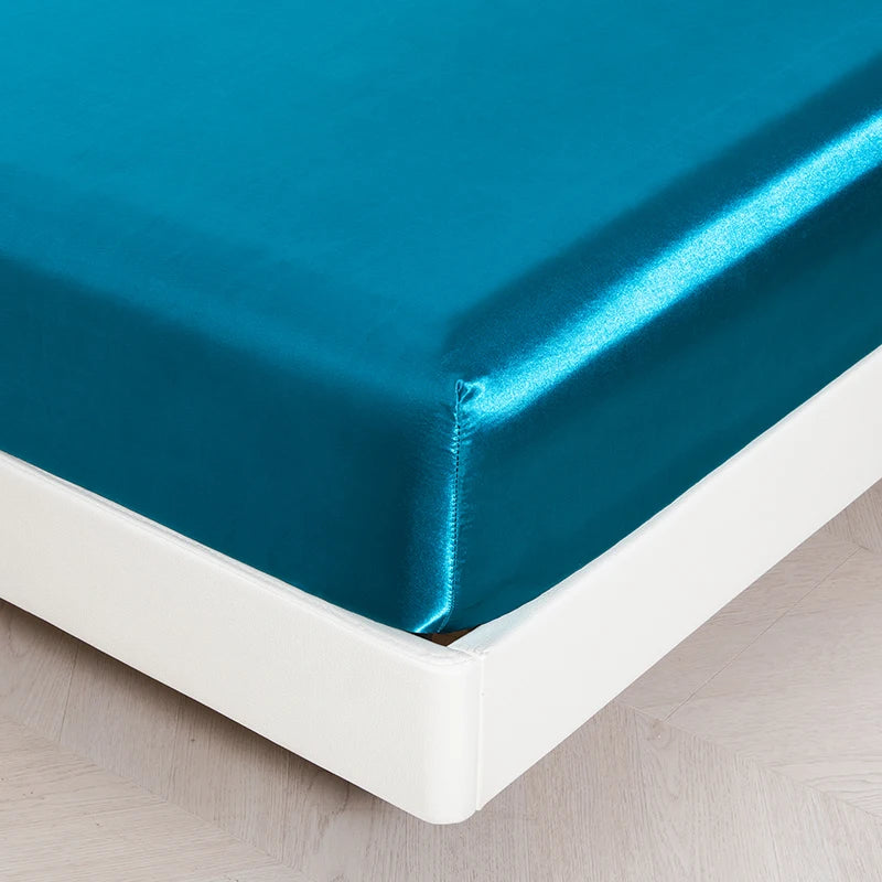 3pc Solid Color Fitted Sheet Set 1 bed sheet with 2 pillow cover Satin Fabric Soft Comfortable Breathble Bedding Set for Bedroom