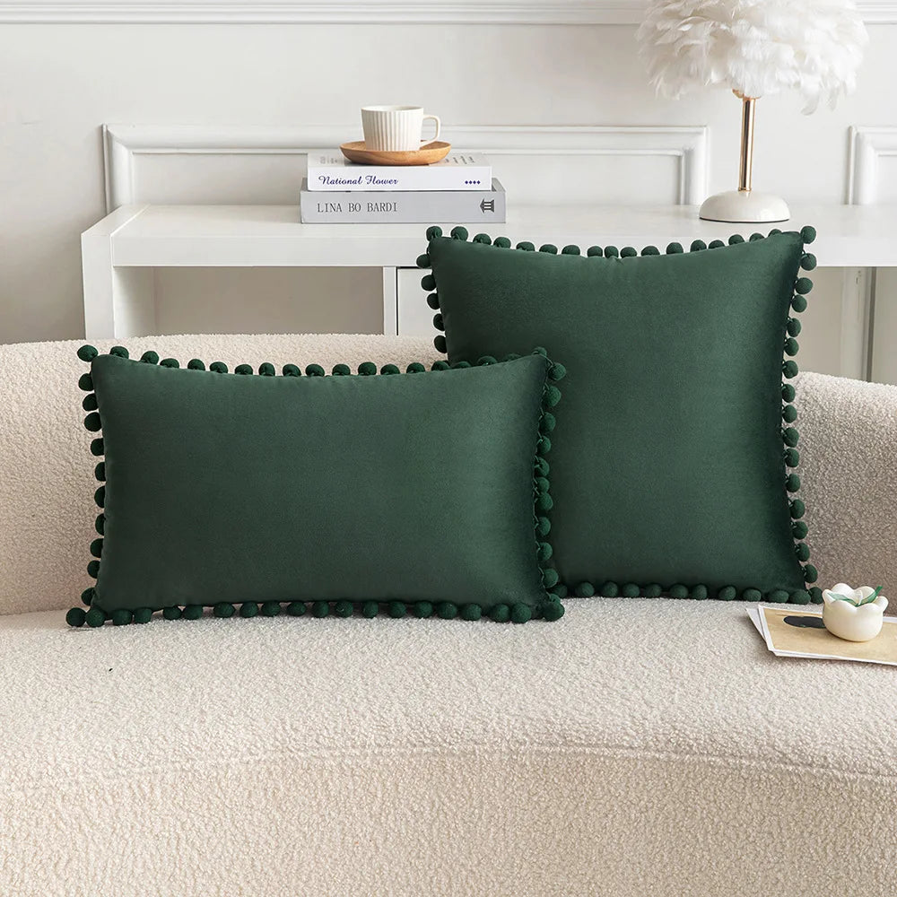 Velvet Throw Pillow Cover with Cute Pompom 30x50cm 45x45cm 50x50cm European Luxury Cushion Case for Christmas Gift Pillow Cover