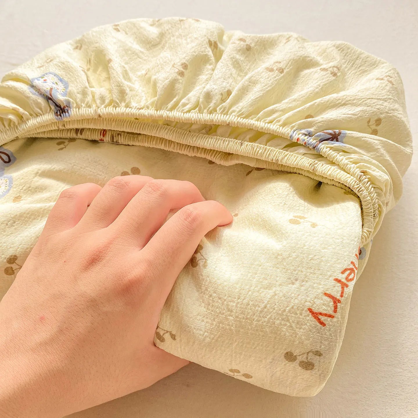 Washed Cotton Fitted Sheet with Elastic Bands Non Slip Adjustable Mattress Cover Printed  Pure Cotton  for Double King Queen