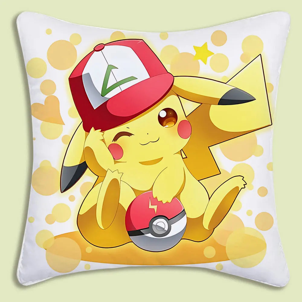 Anime P-Pokemon Pillow Covers Cartoon Sofa Decorative Home Double-sided Printing Short Plush Cute Cushion Cover