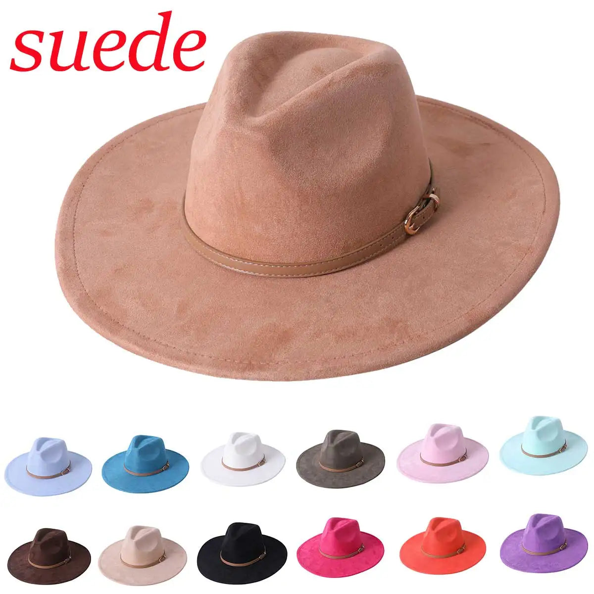 Vegan suede hat belt accessories heart-shaped wide-brimmed fedora hat for men and women felt jazz hat classic chapeau femme