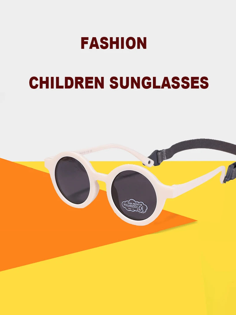 Baby Polarized Round Sunglasses Flexible Rubber Shades with Strap for Toddler Newborn Infant Ages 0-36 Months