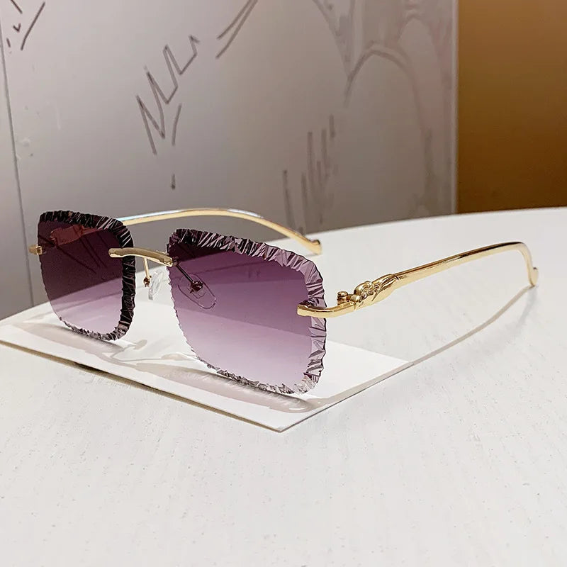 Fashion Luxury Brand Designer Sunglasses Women Men 2026 Leopard Rimless Vintage Elegant Shades Glasses Trendy Cute Sunglasses