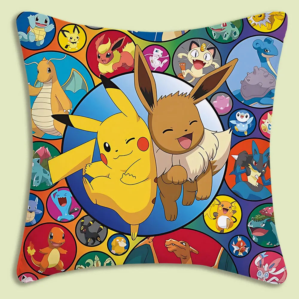 Anime P-Pokemon Pillow Covers Cartoon Sofa Decorative Home Double-sided Printing Short Plush Cute Cushion Cover
