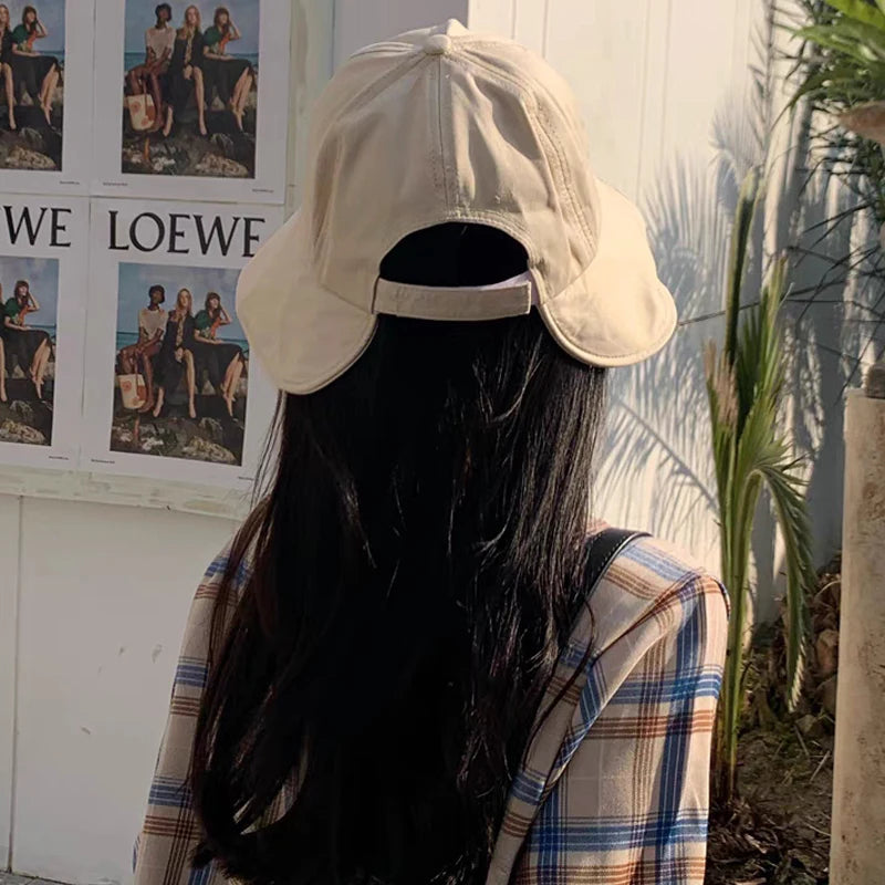 Women Summer Sunhat Cotton Ponytail Bucket Hat Outdoor Beach Adjustable Sun Visor Hats Solid Color Foldable Panama Fisherman Cap