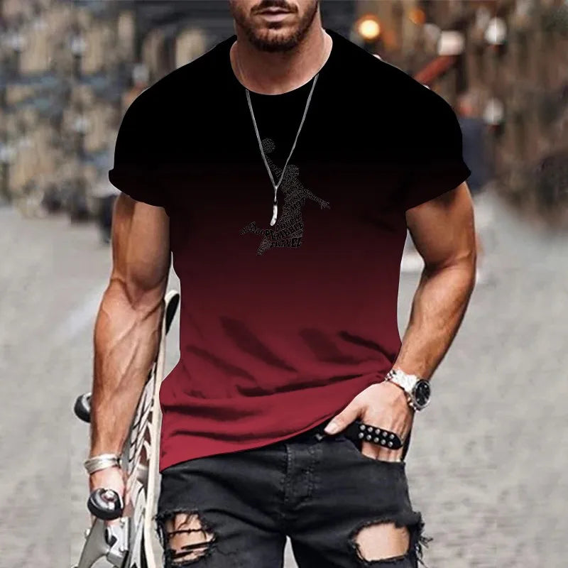 Casual Daily 3D Men's Gradient T-Shirt Fashion Print Trendy Harajuku Streetwear Men's Large Size Round Neck Comfortable Top