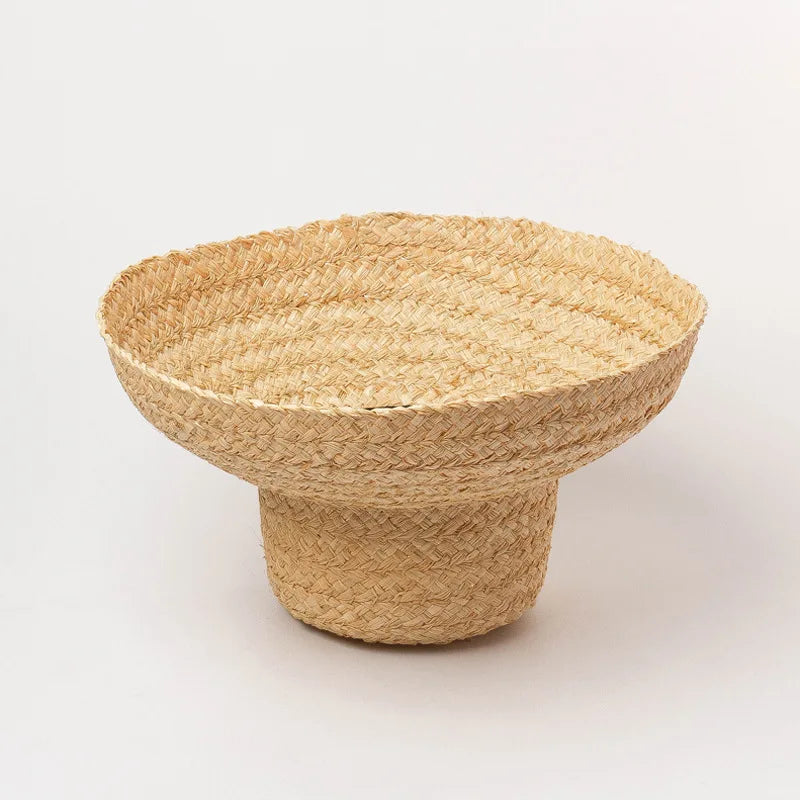Hand-knitted Sun Hats Raffia Retro Summer Travel Sunscreen Beach Vacation Straw Hat with Lacing for Children Adult Holidays