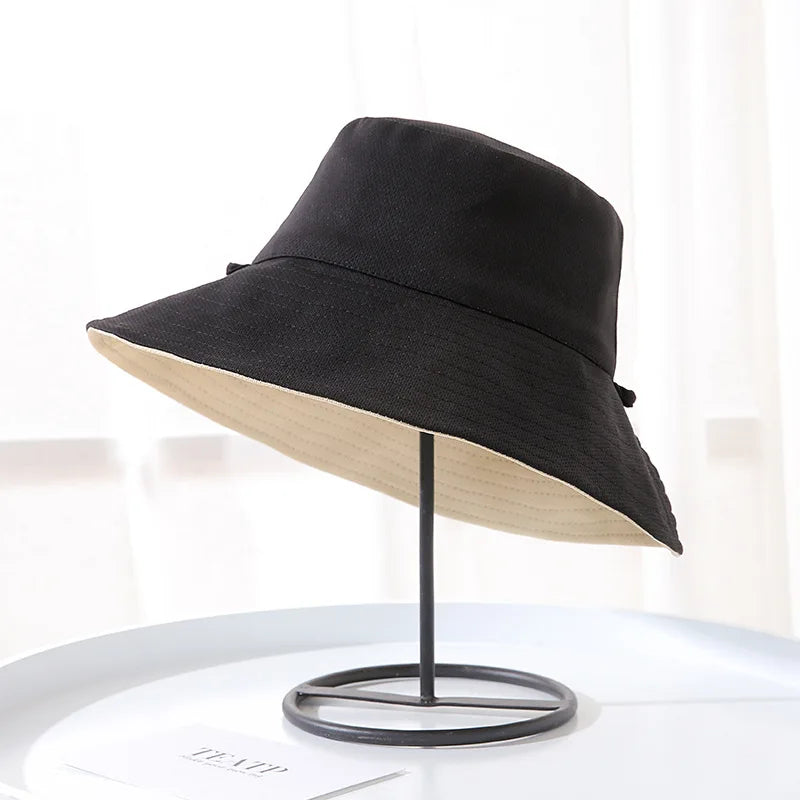 Wide Brim Women Double-sided Wear Bucket Hat Outdoor Foldable Sun Visor Panama Hats Girls Beach Travel Portable Fisherman Cap