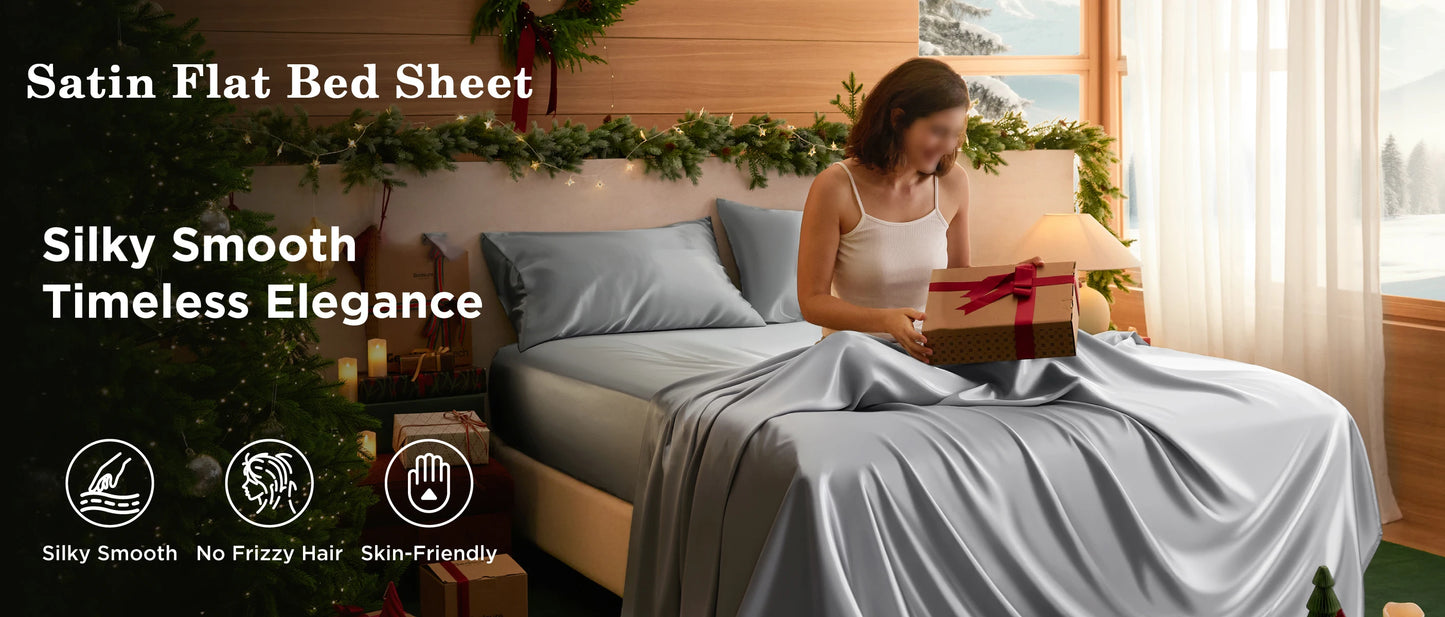 3pc Solid Color Fitted Sheet Set 1 bed sheet with 2 pillow cover Satin Fabric Soft Comfortable Breathble Bedding Set for Bedroom