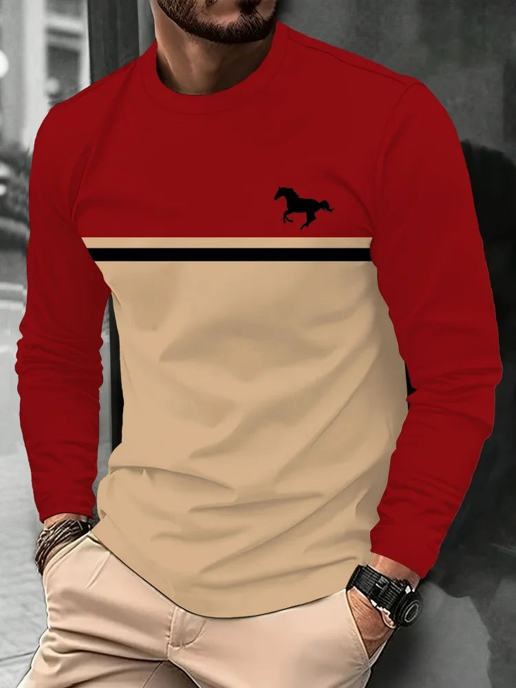 2025 New Men's Casual Long-sleeved Striped and Eagle Emblem Breathable Round-neck Long-sleeved T-shirt Multi-functional Clothing