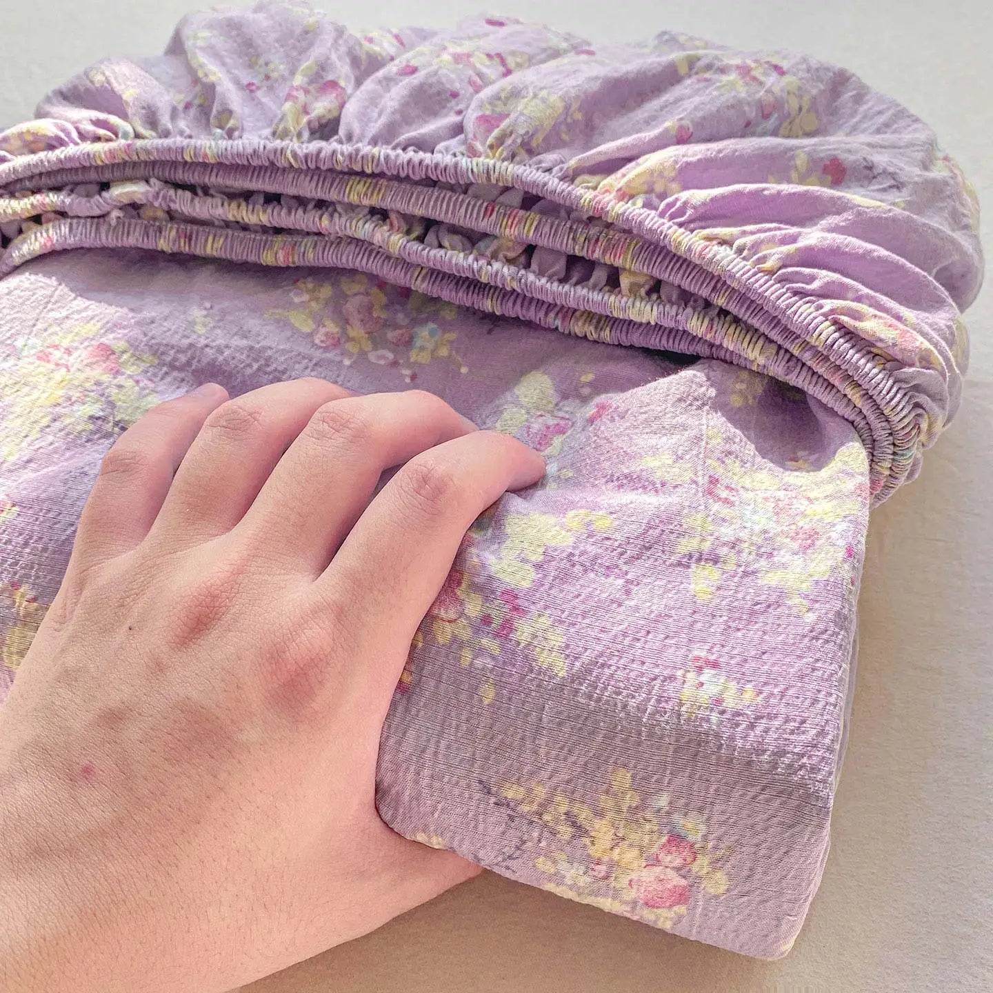 Washed Cotton Fitted Sheet with Elastic Bands Non Slip Adjustable Mattress Cover Printed  Pure Cotton  for Double King Queen
