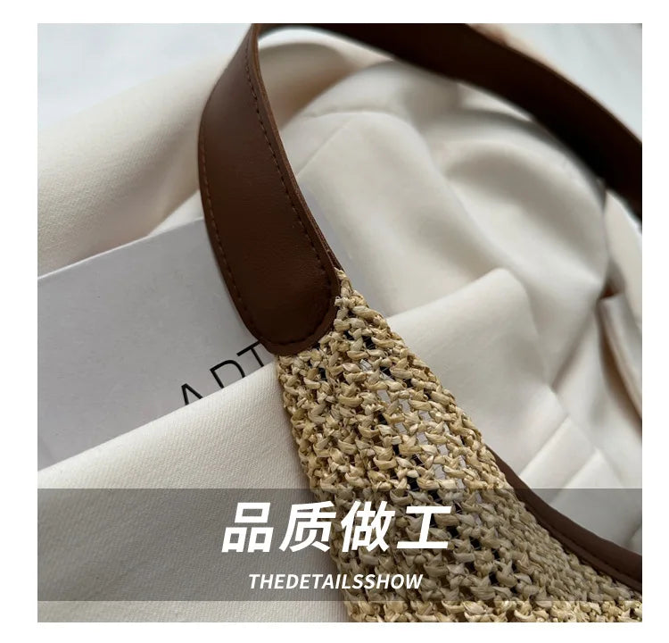 Casual Beach Summer Popular Woven Mother-in-law Bag 2024 Fashionable One-shoulder Seaside Travel Beach Straw Bag Drop Shipping