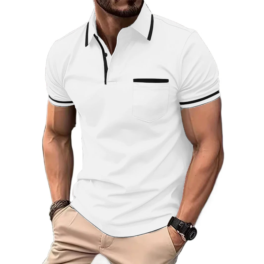 New Solid Color Polo Shirt Men's Short Sleeve Button Tshirts Lapel Lightweight Turn-down Streetwear Sport Casual Fitness Tops