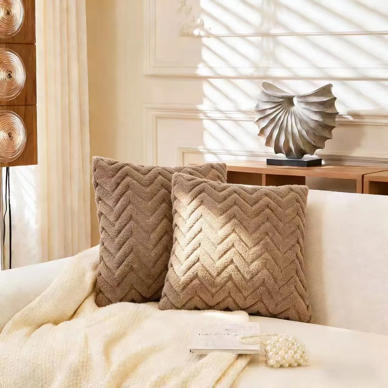 2pcs artificial plush wave pattern Throw Pillow Covers, suitable for various occasions such as bedding and home decoration