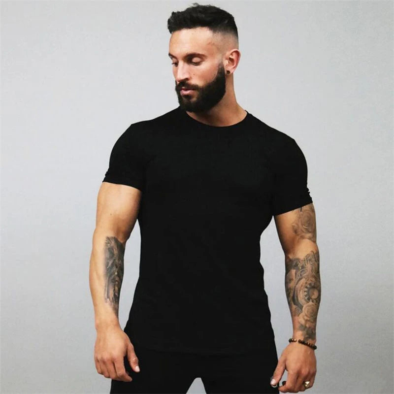 2025 Summer New Men's Muscle Sports T-Shirt Fashion T-Shirt Top Short Sleeve Sports Exercise Gym Coagulation Slim Men's T-Shirt