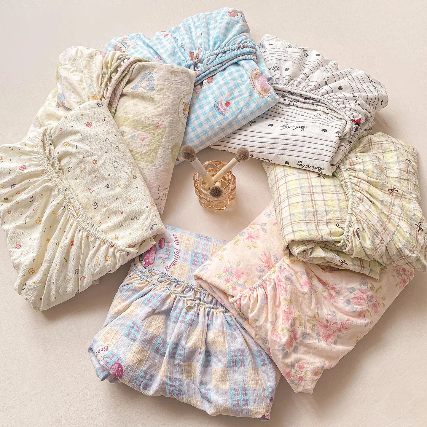 Washed Cotton Fitted Sheet with Elastic Bands Non Slip Adjustable Mattress Cover Printed  Pure Cotton  for Double King Queen