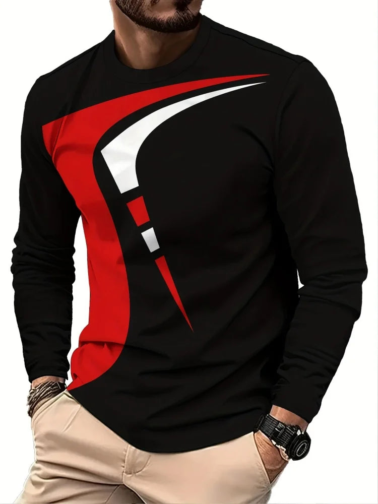 2025 New Men's Casual Long-sleeved Striped and Eagle Emblem Breathable Round-neck Long-sleeved T-shirt Multi-functional Clothing