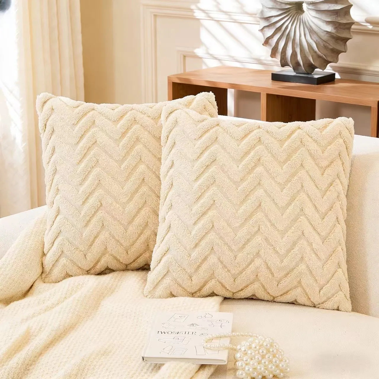 2pcs artificial plush wave pattern Throw Pillow Covers, suitable for various occasions such as bedding and home decoration