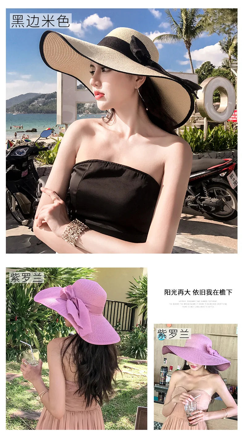 Women Hat Foldable Summer Straw Hat For Beach Travel Visors Female Face Protection UV Cut Bucket Cap Girl Sun Panama Wholesale