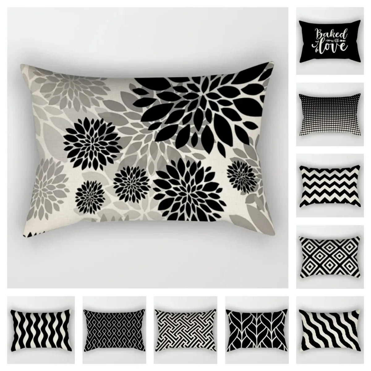 Geometric Black Pillowcase Living Room Sofa Cushion Cover Pillowcase Waist Home Decoration