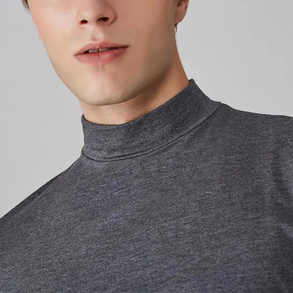 Men Half High Collar Slim Fit T-shirt Summer Casual Short Sleeve Solid Color Elastic Thin Pullover Tee Shirt Half Turtleneck Top