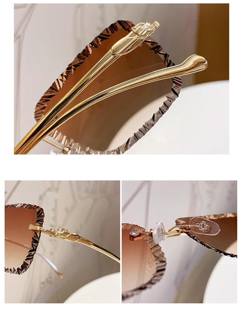 Fashion Luxury Brand Designer Sunglasses Women Men 2026 Leopard Rimless Vintage Elegant Shades Glasses Trendy Cute Sunglasses