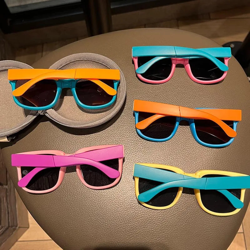 3PCS Foldable Pocket Sunglasses for Kids Boys Girls Outdoor Travel Goggle Shades Eyewear Square Frame UV Protection Sun Glasses