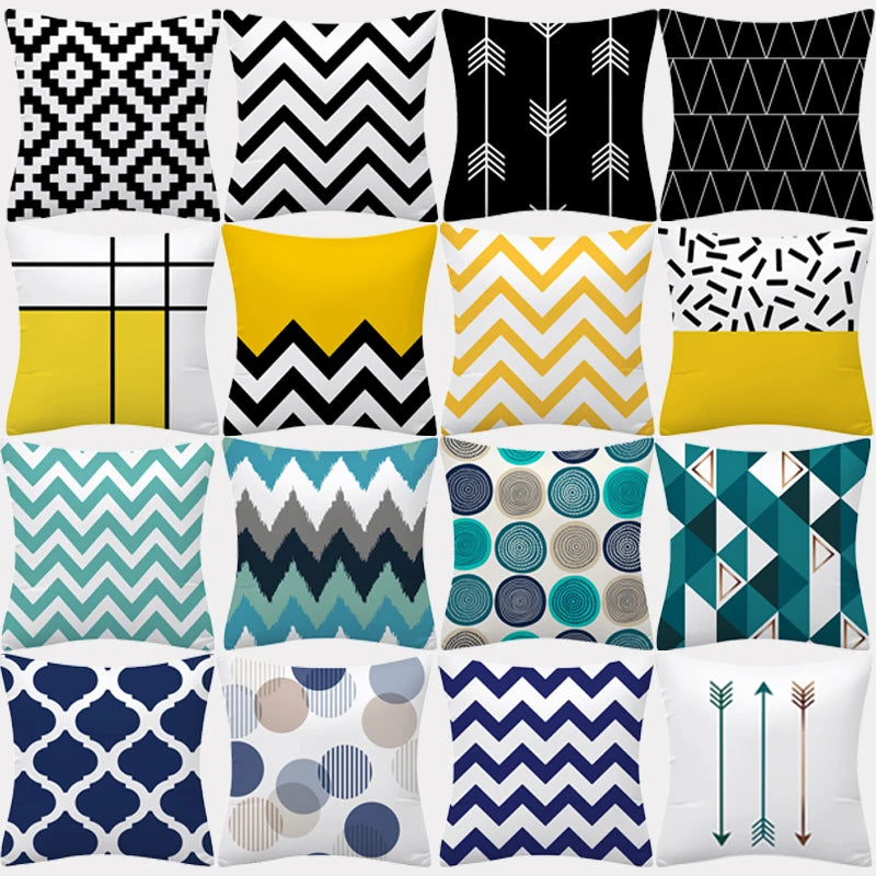 Geometry Cushion Cover 45x45 Polyester Pillowcase Decorative Sofa Cushions Pillowcover Home Decor Black Yellow Blue Pillow Cases