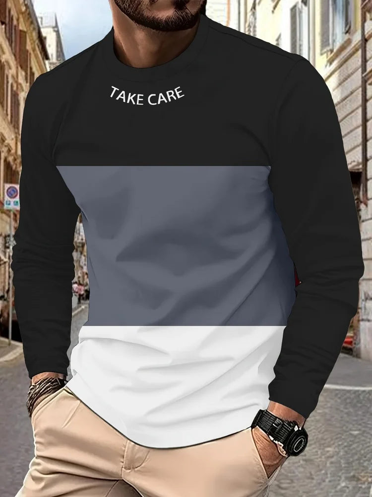 2025 New Men's Casual Long-sleeved Striped and Eagle Emblem Breathable Round-neck Long-sleeved T-shirt Multi-functional Clothing