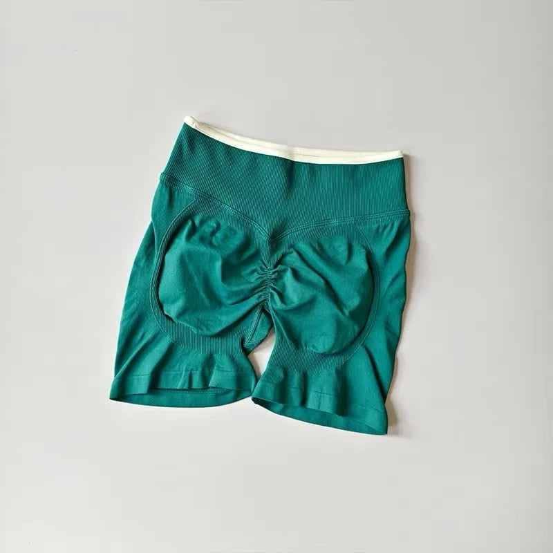 Sexy Seamless Color Blocked Yoga Shorts, Tight Fitting Peach Hip Lifting Sports, Women's Outdoor Running And Fitness Pants