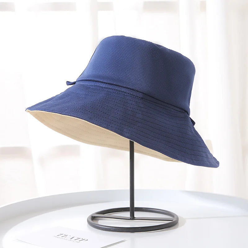Wide Brim Women Double-sided Wear Bucket Hat Outdoor Foldable Sun Visor Panama Hats Girls Beach Travel Portable Fisherman Cap