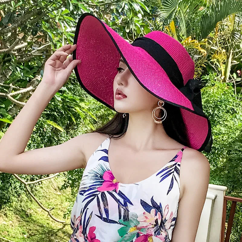 Women Hat Foldable Summer Straw Hat For Beach Travel Visors Female Face Protection UV Cut Bucket Cap Girl Sun Panama Wholesale