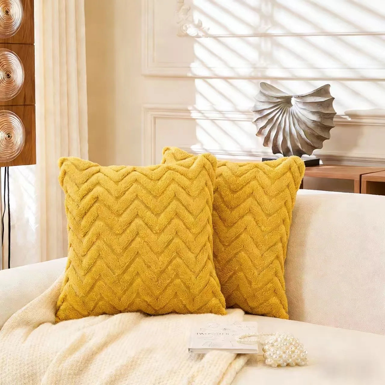 2pcs artificial plush wave pattern Throw Pillow Covers, suitable for various occasions such as bedding and home decoration