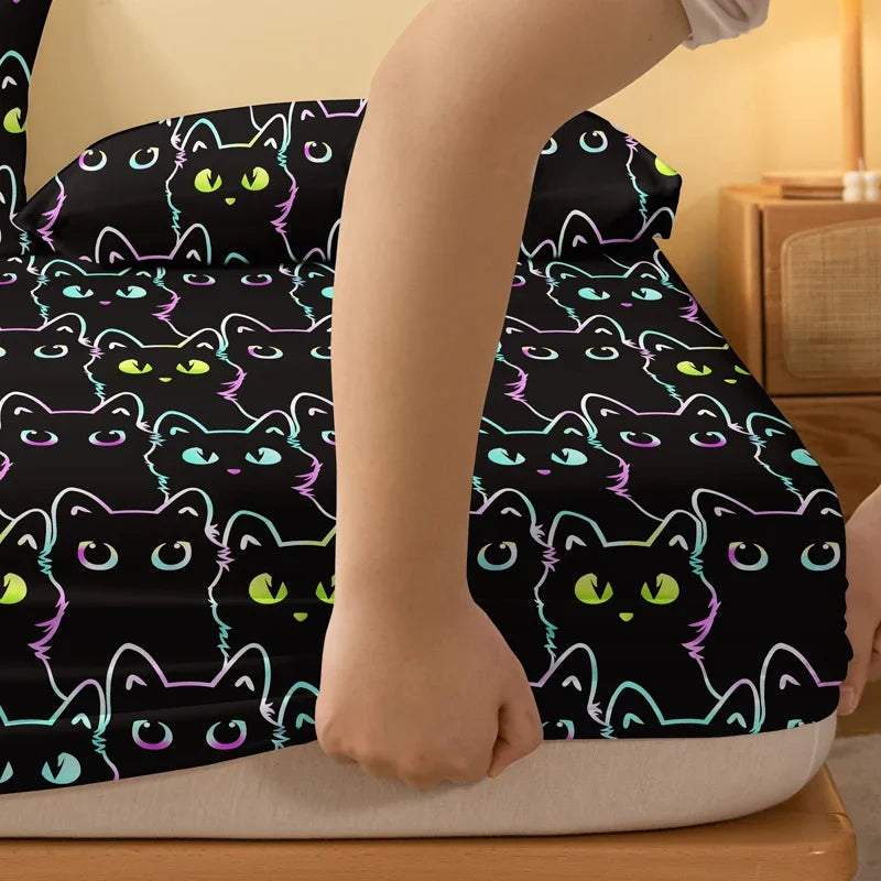 1 cartoon animal little cat printed matte Fitted Sheet, bedroom printed bed cover, bedding (excluding pillowcases)