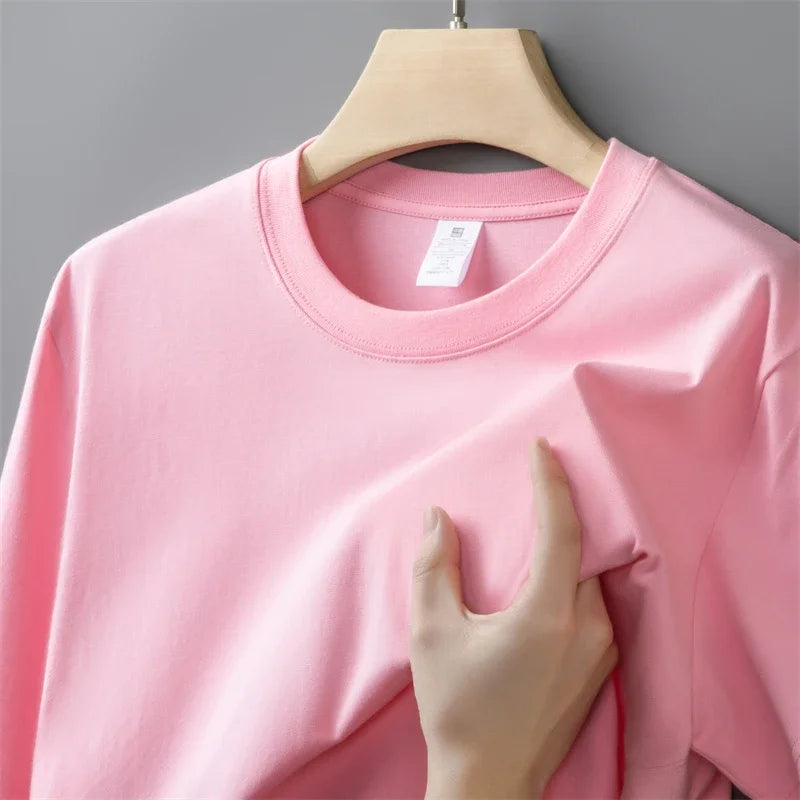 230g Men's Oversized Thick Round Neck T-shirt Summer Short Sleeved T-shirt Pure Cotton Solid Color Top Casual Versatile T-shirt
