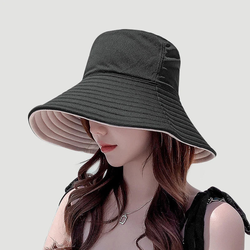 Wide Brim Women Double-sided Wear Bucket Hat Outdoor Foldable Sun Visor Panama Hats Girls Beach Travel Portable Fisherman Cap
