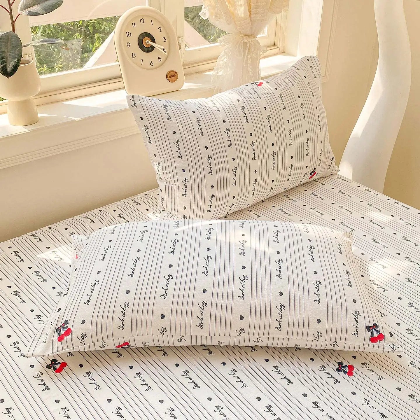 Washed Cotton Fitted Sheet with Elastic Bands Non Slip Adjustable Mattress Cover Printed  Pure Cotton  for Double King Queen